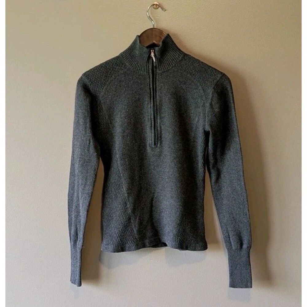 Eddie Bauer Womens Small Quarter Zip Pullover Sweater Charcoal Gray Mock Neck
